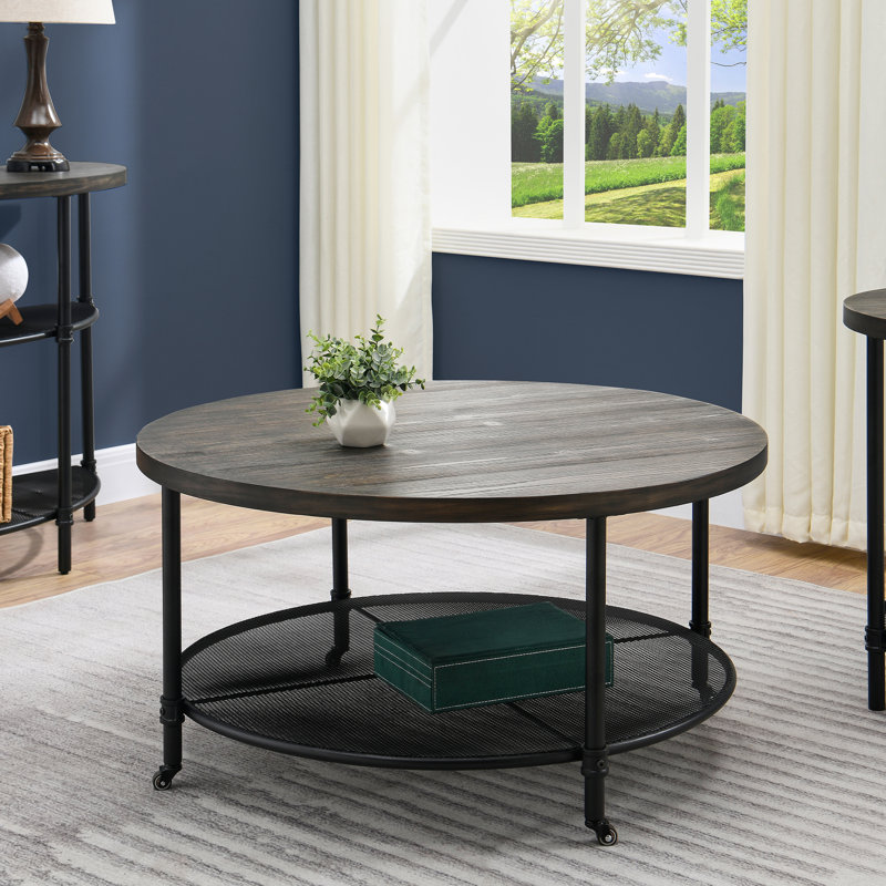 17 Stories Wood Round Coffee Table with Storage & Reviews | Wayfair